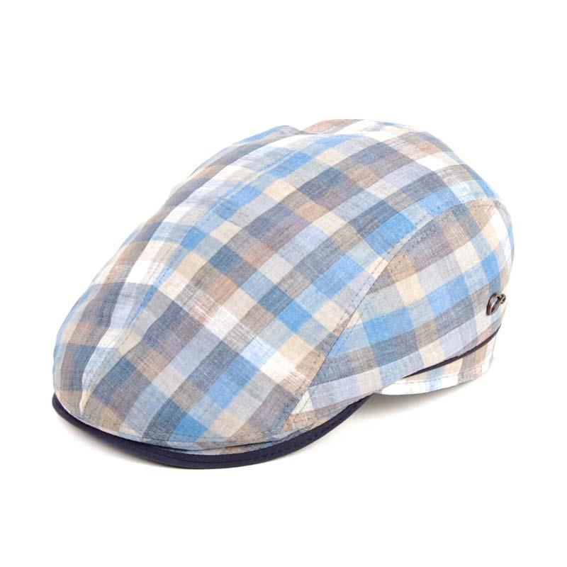 Gorra Visera de Verano en Lino con Protección Solar +40UPF y Diseño de Cuadros Azules